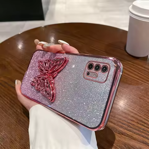 E 6S E 13 E 20 E 22 Gilitter Butterfly Phone Holder Case On For Motorola Moto E6S E7 Plus Pwer 2021