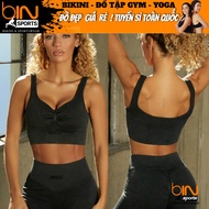 Women's pickleball yoga gym set, jean bra with padding and knitted elastic butt pants BINSPORTS BN05