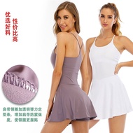 Outdoor Sling Dress Women's Tennis Skirt Yoga Sports Skirt Quick-Drying Golf Badminton Tennis Skirt Pocket Dress Summer