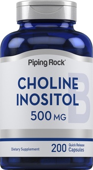 Piping Rock Choline Inositol Supplements | 500mg | 200 Capsules | Choline Bitartrate & Myo-Inositol 