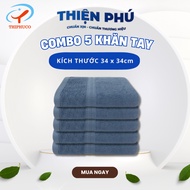 COMBO of 5 Cotton Handkerchiefs Z954-1 THIPHUCO 34x34x49g, 100% Soft Cotton Fiber, Good Water Absorp