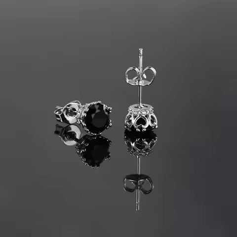 Rapper's Black Crystal Stud Earrings for Men Women Silver Color Piercing Ear Hiphop Hippie Male Eari