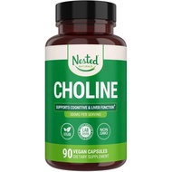 Nested Naturals Choline Bitartrate 500mg - Choline Supplements - Supports Cognitive Performance & Li