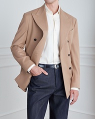 WARDROBE MINISTRY - เบลเซอร์ The Landmark Double-Breasted Wool-Flannel Blazer in Camel