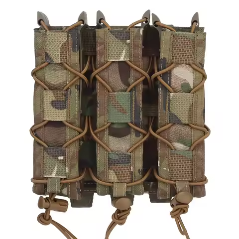 Tactical Tiger Type Long Triple Magazine Pouch Airsoft Machine Pistol Molle Mag Bag .40 .45 MP5 MP7 