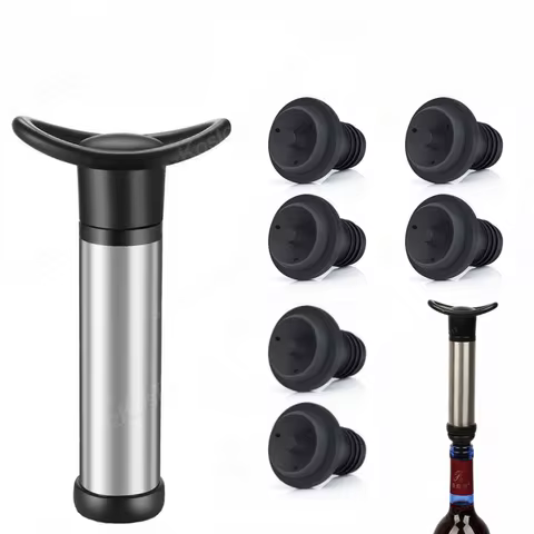 Vacuum Wine Saver Set Pump Preserver with Vacuum Wine Rubber Black Bottle Stoppers for White / Beer 