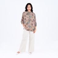 BENHILL Printed Blouse Oversized Ruffle FloralWanita with 3/s 4 Cream Sleeves A807-329