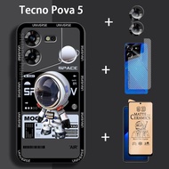 4in1 Tecno Pova 5เคสโทรศัพท์ฟิล์มป้องกันเซรามิก + ฟิล์มเลนส์ + ฟิล์มด้านหลังอวกาศนักบินอวกาศเชิงกลเคสโทรศัพท์เคส TPU นิ่มกันกระแทก