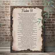 [2D Flat] Psalm 91 Vintage Canvas Wall Art With Wooden Frame - Ready To Hang Inspirational Bible Ver