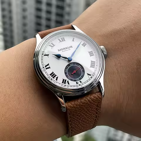 NEW Merkur Salmon Dial Watch 50m Skin Diver Watch Vintage Small Seconds Mechanical Hand Watch 38mm S