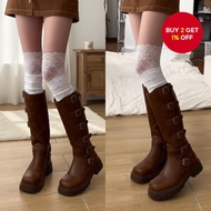 Sweet Lolita Thigh High Socks with Lace Edges - JK Style Over-Knee (Black/White)