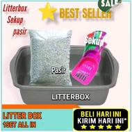 Cat Litter Box Package 1 Set Tub + Scoop + 1Kg Cat Litter Box cat Litter Box