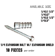 Expansion Bolt w/ Expansion Shield 1/4 , 3/16 , 3/8  ( 10set )