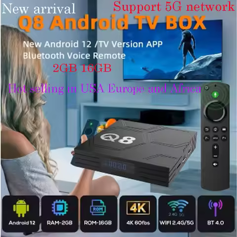 [Genuine]Q8 Android12 5G TV Box with etv app Allwinner H618 2G 16GB 4K HD Voice Remote Global Europe