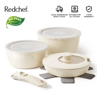 Redchef Nonstick Ceramic Rock Cookware 9Pcs Set  Handle Removable Frying Pan With Lid