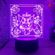 ไฟอะคริลิคสี3D ไฟ LED กลางคืนเมจิกเมโลดี้ Kuromi 16สีรีโมทคอนโทรลของขวัญวันเกิด hiasan kamar เด็กผู้หญิง