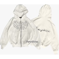 Cool Double Zipper White Boxy Hoodie Sweater Jacket for Men and Women PRFC Classica Dystonia