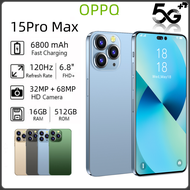 OPPQ 15Pro Max สมาร์ทโฟน RAM16GB+ROM512GB โทรศัพท์มือถือความจุขนาดใหญ่ 6800mAh โทรศัพท์มือถือหน้าจอขนาดใหญ่ 6.8 นิ้วโทรศัพท์ Android โทรศัพท์สำหรับเล่นเกมโทรศัพท์ราคาถูก