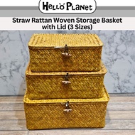 Straw Rattan Woven Storage Basket with Lid 3 Sizes | 藤纸绳储物盒礼盒 | Kotak Rotan Simpanan Barang Bakul Box