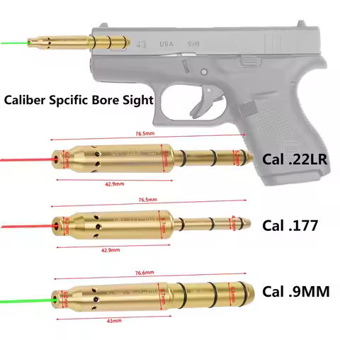 Tactical 9mm Laser Bore Sight .177/.22LR/.223 Rem/7.62mm Cal Red Dot Laser Pointer Collimator Cartri