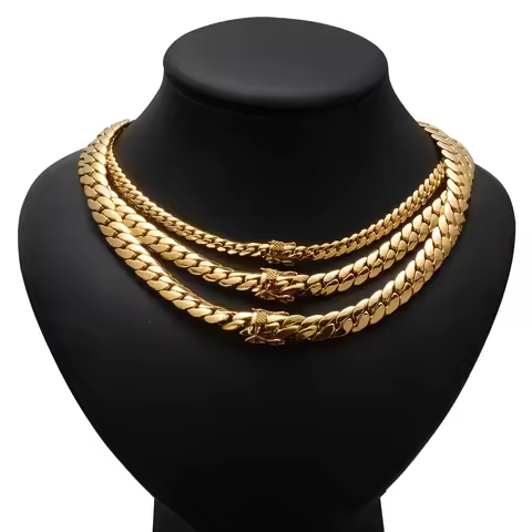 18K Gold Plated Waterproof Stainless Steel Bracelet Necklace Men Hiphop Cuban Whip Chain Necklace 6m