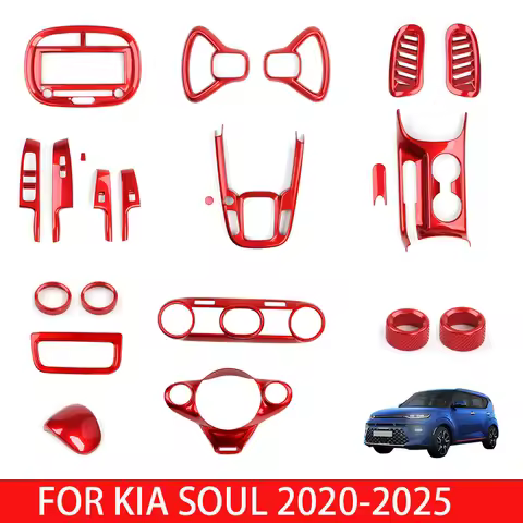 For Kia Soul 2020-2025 Red Window Button Cover Car Gear Shift Cover Center Console Cover Upper Vent 