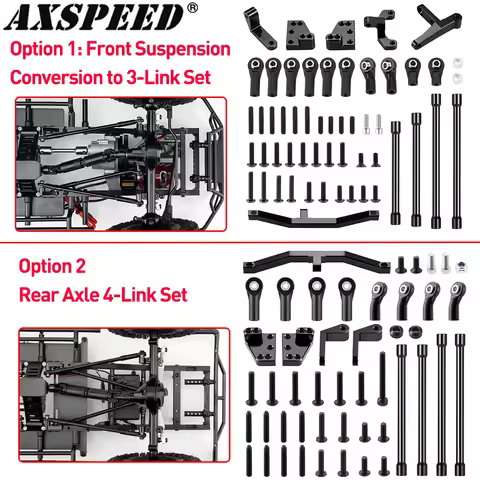 AXSPEED Alu Alloy Front Suspension Conversion to 3-Link/Rear Axle 4-Link Set for 1:10 RC Crawler RC4