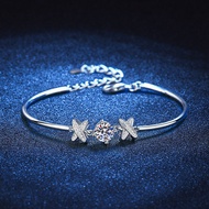 S925 Silver Bracelet Plating pt950 Bow Female Bracelet Moissanite 1 Carat Bracelet Gift