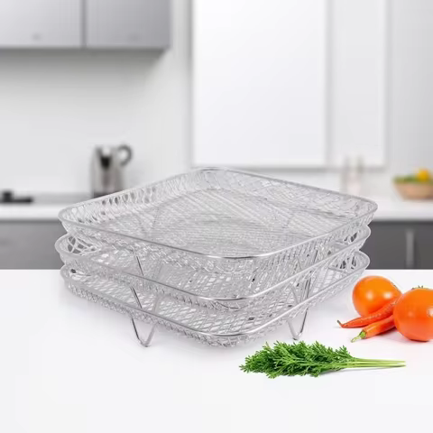 3 Stackable Dehydrator Steamer Racks,304 Stainless Steel Grill Rack Fits 4.2-5.8 QT Air Fryer, Oven 