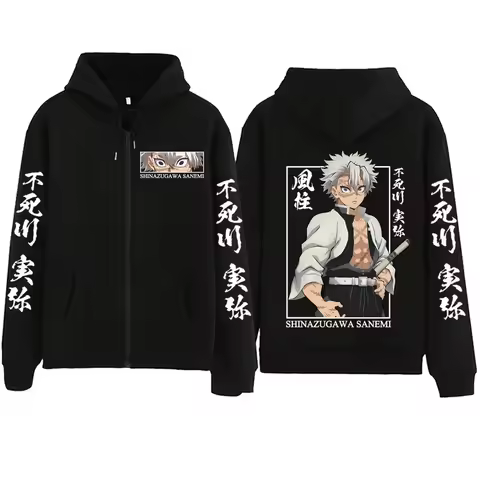 New Hot Anime Demon Slayer Shinazugawa Sanemi Zipper Hoodie Harajuku Pullover Tops Streetwear Sweats