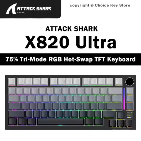 ATTACK SHARK X820 Ultra Wireless Mechanical Keyboard 75% TFT Display Knob RGB Hot Swappable Gasket B
