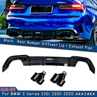 Car Rear Bumper Diffuser Lip & Muffler Pipe Exhaust Tip Auto Accessories For BMW 3 Series 330i 330li