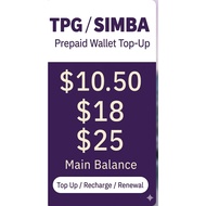 TPG / Simba Prepaid Wallet Top-Up – $10.50, $18 & $25 Main Balance / Top Up / Recharge / Renewal