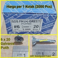 SDS FH + GRC Calsi Calci Screw 6 x 20 mm 6x3/4" 6x20 Moon Lion 2cm Galvanized White