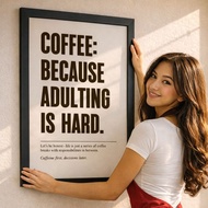 Coffee Poster Coffee Quotes A2 - Coffee Quotes Wall Art + Premium Wooden Frame