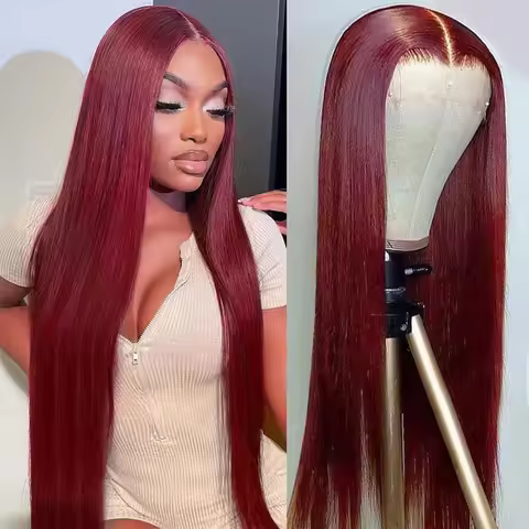 99J Straight Lace Front Human Hair Wig 99J Burgundy Straight Human Hair 13x6 Lace Frontal Wig Human 
