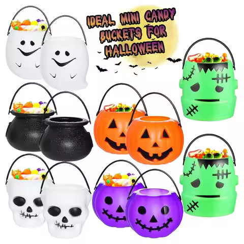 Halloween Candy Bucket Mini Halloween Candy Holder Pumpkin Ghost Cauldron Plastic Bucket Party Suppl