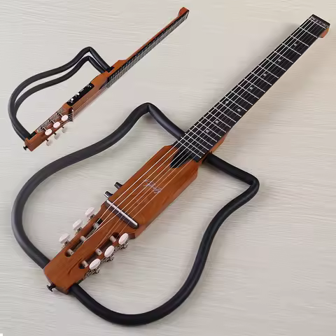 Headless Foldable Silent Classical Guitar with EQ Roasted Maple Body 34 Inch 6 String Nylon Portable