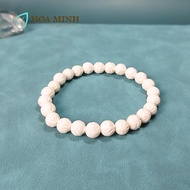 Vòng tay đá trắng size 8 li khắc hoa sen liên hoa trơn bình an | Hoa Minh Gem