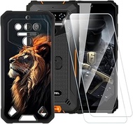Lion Pattern Case Compatible with Oukitel WP23 Plus + [2 Pack] Screen Protector Tempered Glass, Shoc