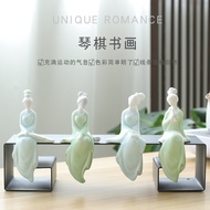 Iwishan Ceramic Crafts Beauty Ornaments Piano Chess Calligraphy Painting Casual Lady Ornaments Tea T