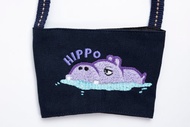 杯套【動物系列】可愛動物 河馬 凸毛 立體刺繡 杯套 環保提袋