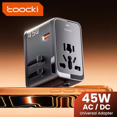 Toocki 45W Universal Travel Adapter With USB-A And Type C Fast Charging Power 3C1A GaN USB Charger E