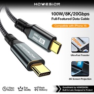 HOWESION Type C to Type C PD100W Fast Charging Cable USB 3.2 20Gbps/ThunderBolt 3 8K 3m Extend Data 