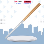 SAMSTORE Wooden Handle Stainless Steel Stir-Frying Chopsticks - 38cm Long Chopsticks Specialized in 
