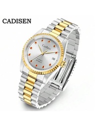 Cadisen機械自動錶,男性使用,使用日本8215機芯,藍寶石鋼材,不鏽鋼,豪華金色錶身,是父親的完美禮物