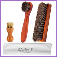 ∈ ♆ ✙✷ 4Pcs Set Horse Hair Shoe Brush Long Wood Handle Shoe Shine Brush Shoe Cleaning Brush