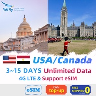 Wefly USA + Canada SIM card 3-15 Days 4G High Speed + Unlimited Data Prepaid Sim Card USA eSIM Canada eSIM