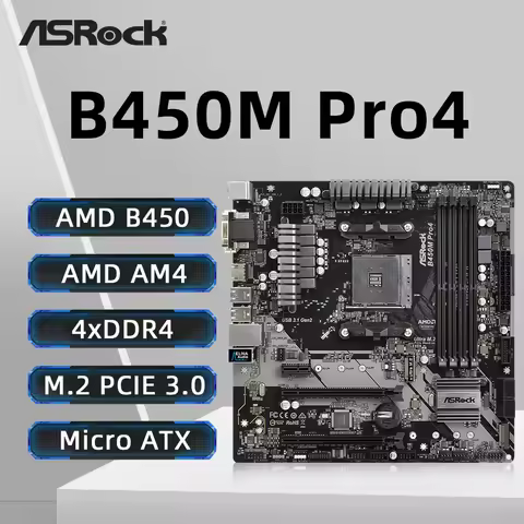 ASROCK B450M PRO4 Motherboard AMD B450 AMD Supports 5950X 5800X3D 5700X 5600X 5600G 5600 CPU 4xDDR4 