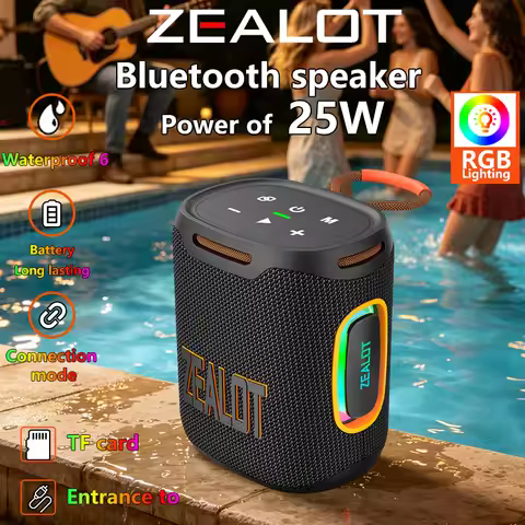 ZEALOT-S122 Bluetooth Speaker BT5.4 Wireless IPX6 Waterproof Shower Speaker,25W HiFi Stereo Sound,TW